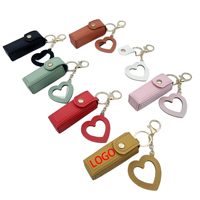 Porte-clés en cuir personnalisable avec logo, miroir de maquillage compact portable, baume à lèvres oblong gaufré durable, mini miroir de poche, pendentif pour portefeuille