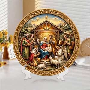 Figura Decorativa Religiosa <span class=keywords><strong>de</strong></span> Resina <span class=keywords><strong>del</strong></span> <span class=keywords><strong>Nacimiento</strong></span> <span class=keywords><strong>de</strong></span> Jesús, Plato Ornamental Católico Cristiano para Decoración <span class=keywords><strong>de</strong></span> Escritorio, Pared <span class=keywords><strong>de</strong></span> Iglesia - Product Image 1