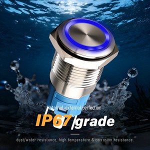 Interrupteur à bouton-poussoir en métal IP65 de 16 mm, momentané, bleu, 12 V 24 V, étanche, pour panneau de commande - Product Image 4