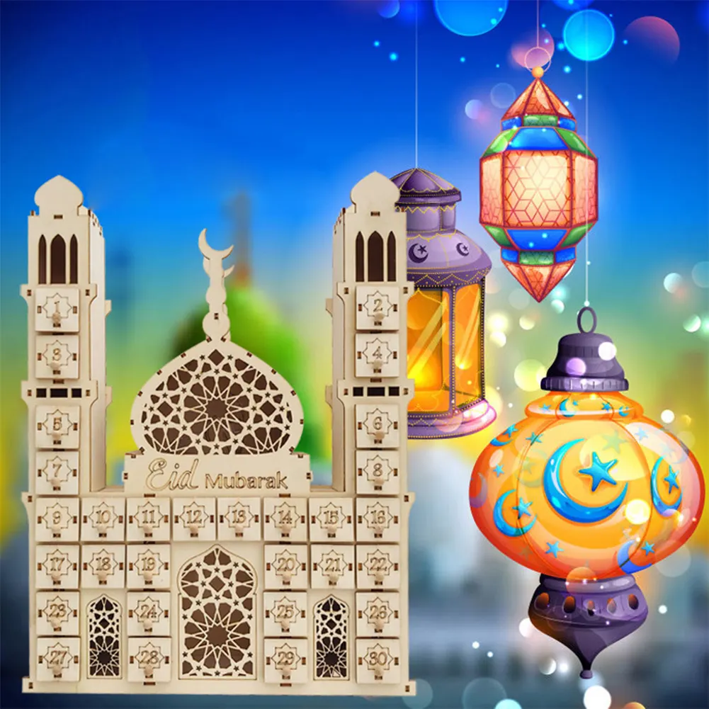 Eid Mubarak calendrier en bois bricolage Raradan support de Table de fête pour Eid Ramadan décoration calendrier compte à rebours musulman