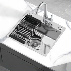 อ่างล้างผักแบบอ่างเดี่ยวขนาดใหญ่สำหรับห้องครัว ทำจากสแตนเลสหนา ผลิตด้วยมือ แบบฝังใต้เคาน์เตอร์ - Product Image 1