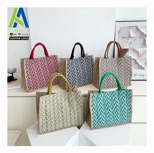 Newest Individual Texture Large-Capacity Jute With Lamination Canvas Commuting Handbag Versatile Shoulder Shopping Tote Bag
