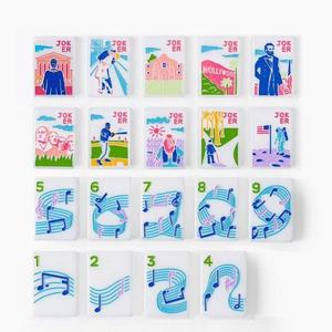 The Mahjong Line 160 American mahjong tiles, single-layer blue acrylic with musical note and floral patterns - Product Image 5