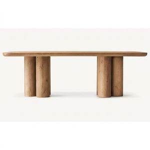 Mesa de Comedor Rectangular de Madera de Roble Estilo Oslo con Base Cilíndrica, Mueble Escultural para Proyectos de Villas y Hoteles Modernos - Product Image 2