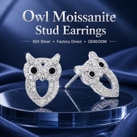 Boucles d'oreilles pour femmes en argent sterling 925, motif hibou, pavé de moissanite couleur D VVS, bijoux en gros avec certification GRA – Meilleures ventes