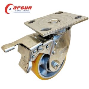 Ruedas Giratorias de Acero Inoxidable de Alta Resistencia de 4 Pulgadas, Ruedas de Poliuretano con Núcleo de Aluminio, Ruedas de 100 mm de Diámetro con Freno de Bloqueo Total - Product Image 1
