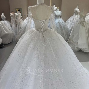 <span class=keywords><strong>Abito</strong></span> <span class=keywords><strong>da</strong></span> sposa Jancember DW0207 Bling con collo alto, maniche lunghe e paillettes, modello ball gown. - Product Image 5