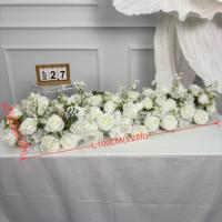 Nouveau Style personnalisé 1m artificielle fleur blanche rangée luxe haute qualité soie artificielle Rose à la main en vrac fleur artificielle coureur
