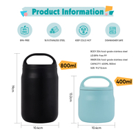 Ensemble de boîtes à repas isothermes à double paroi sous vide 400 ml et 800 ml en acier inoxydable pour enfants