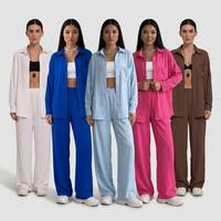 Ensembles surdimensionnés pour femmes 2026 – Ensemble deux pièces pour femme : chemise boutonnée texturée et pantalon large – Vêtements de villégiature pour femme