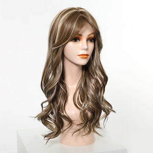 Parrucca per <span class=keywords><strong>capelli</strong></span> sintetica in pizzo MONO pizzo lungo ondulato marrone biondo <span class=keywords><strong>con</strong></span> <span class=keywords><strong>parrucche</strong></span> di pizzo <span class=keywords><strong>con</strong></span> <span class=keywords><strong>frangia</strong></span> per le donne quotidianamente resistenti al calore - Product Image 4