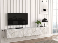 Meuble TV suspendu REMA en bois, 3 portes, effet marbre blanc, moderne, extensible, pour salon et appartement