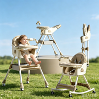 Chaise haute multifonction 3-en-1 pour bébé : sac de rangement, chaise à bascule pliable et inclinable, siège réglable avec roues