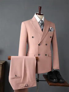 Tailleur da uomo 2 pezzi Set <span class=keywords><strong>marrone</strong></span> Beige stile britannico <span class=keywords><strong>doppiopetto</strong></span> elegante poliestere formale giacca completo da uomo - Product Image 4