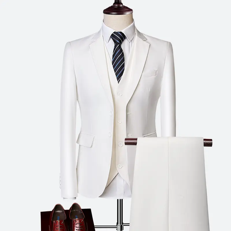 メンズスーツ & ブレザービジネスウェディングスリムフィットスーツ男性用ベストオフィス無地紳士3ピースコートフォーマルスーツ男性用