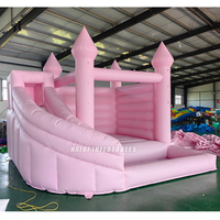 Château gonflable rose à bas prix avec toboggan et piscine à balles, château gonflable commercial pour mariage, moonwalk à vendre