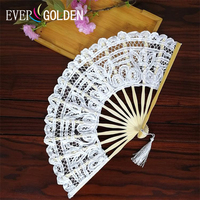 Éventail en dentelle ivoire 27 cm fait main – Design classique, simple, moderne, élégant et vintage 100 % coton pour cadeaux de mariage et fêtes