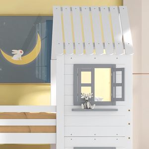 Lit superposé pour enfants en bois massif avec <span class=keywords><strong>escalier</strong></span>, design moderne de maison dans les arbres, <span class=keywords><strong>deux</strong></span> <span class=keywords><strong>niveaux</strong></span>, fenêtres, meubles de chambre d'enfant - Product Image 4