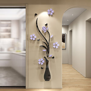 Stickers muraux en acrylique 3D en forme de vase à fleurs personnalisé pour la décoration de la maison stickers muraux - Product Image 3