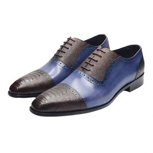 Chaussures Oxford pour homme de luxe haut de gamme, en cuir italien artisanal, multicolores, à bout carré, pour mariage et affaires, automne - Product Image 2