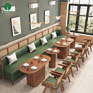Moontree Hotel de lujo cafetería moderna madera cuadrado cuero comercial restaurante muebles sofá cabina asiento Mesa silla conjunto - Product Image 3