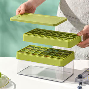 Molde rectangular verde para cubitos de hielo con tapa, caja de almacenamiento de plástico de doble capa para hacer hielo en casa, contenedor de alimentos ecológico - Product Image 1