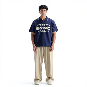เสื้อเชิ้ตแขนสั้นสีกรมท่าสำหรับผู้ชาย SYNC พิมพ์ลายโลโก้ด้านหน้า ผ้าฝ้ายทอเนื้อนุ่ม ระบายอากาศได้ดี กันยับ บริการ OEM ทรงปกติ - Product Image 5