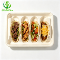 Plateau de service pour tacos SUMKOKA 245 mm en pulpe de bagasse de canne à sucre sans PFAS, 3 compartiments, écologique, jetable, pour la restauration