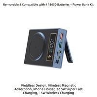 Kit de batterie externe 4 cellules 18650 sans soudure détachable avec aspiration magnétique ; Module de charge sans fil pour boîtier de batterie externe portable DIY