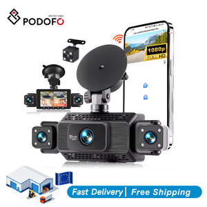 กล้องติดรถยนต์ Podofo ขนาด 3 นิ้ว 4 เลนส์ บันทึกภาพคมชัดระดับ HD 1080P พร้อมหน้าจอ IPS บันทึกวิดีโอในรถยนต์ รองรับ G-Sensor มองเห็นในเวลากลางคืน พร้อม WiFi บันทึกภาพ 4 ช่องทาง - Product Image 1