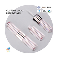 Conteneur de brillant à lèvres PETG double face 2-en-1 avec brosse en silicone et bouchon à vis, impression sérigraphique de logo personnalisé, couleur personnalisée, OEM