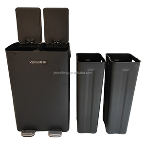 Household 60L Kitchen Trash Can Stainless Steel <strong>Two</strong> <strong>Compartments</strong> <strong>Bin</strong> Black Metal Foot Trash <strong>Bin</strong> Modern Kitchen Garbage <strong>Bin</strong> - Product Image 4