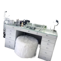 Table de maquillage Joysource moderne de luxe pour chambre à coucher avec miroir LED et tiroirs éclairés