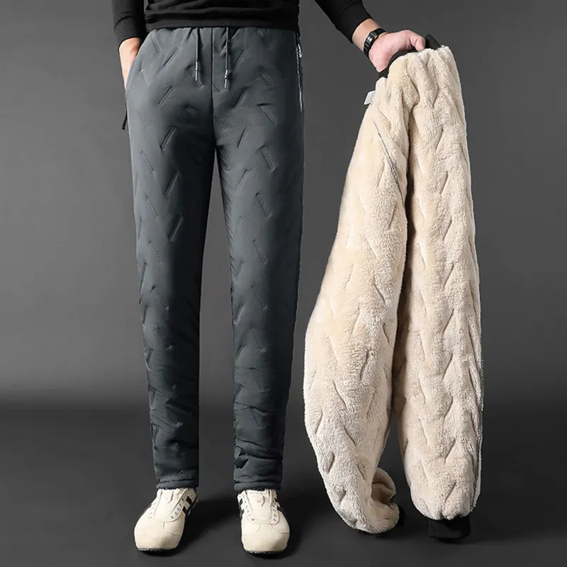 Kış fermuarlı cepler kalınlaşmak polar Sweatpants erkekler Joggers siyah gri aşağı pamuk sıcak pantolon erkek su geçirmez termal pantolon 7XL