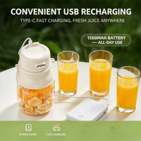 Mini-mixeur portable électrique 2-en-1 USB, rechargeable, étanche, nettoyage en un clic, chargement USB, faible bruit