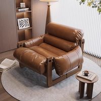 Fauteuil inclinable moderne en bois massif et PU, style vintage, pour salon, chaise de loisirs individuelle, avec fonction de sommeil, pour balcon, mobilier de maison