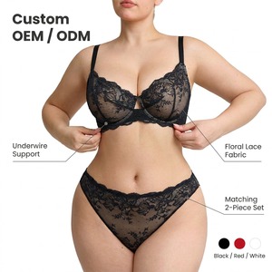 <span class=keywords><strong>Ensemble</strong></span> <span class=keywords><strong>soutien</strong></span>-<span class=keywords><strong>gorge</strong></span> et culotte en dentelle sur mesure OEM Waistdear, grande taille, lingerie florale à armatures, 2 pièces pour femme - Product Image 1