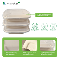 Boîte à lunch jetable biodégradable de 24 oz, barquette alimentaire en pulpe, conteneur alimentaire en bagasse de canne à sucre avec couvercle en PP PET, compatible micro-ondes