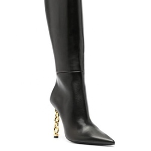Bottes hautes uniques dorées pour femmes à talons fins, bout pointu, talon aiguille, grandes tailles 44 - Product Image 6