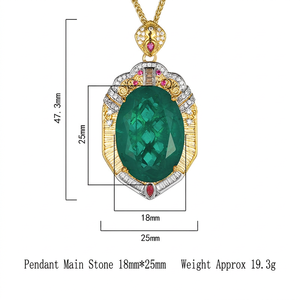 Vintage Jewelry Eco-friendly <b>Copper</b> Gold Plated 18*25MM Oval Shape Emerald Zircon Pendant Necklace for Evening Banquet Wear - Product Image 3
