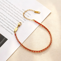 Bracelet en acier inoxydable plaqué or avec cordon rouge, résistant au ternissement et à l'eau, porte-bonheur, bijoux pour femme, cadeau empilable pour couple