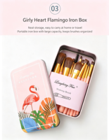 Set Kuas Makeup Pink Flamingo Gagang Emas Oranye Aplikator Kosmetik Wajah & Mata Kotak Penyimpanan Logam Perlengkapan Perjalanan