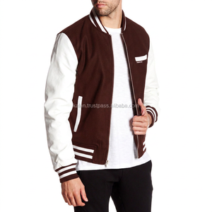 KVJ07 Veste universitaire coupe ajustée pour hommes, personnalisable, manches en cuir de laine noir blanc, broderie, décoration d'hiver, teint sans col - Product Image 2