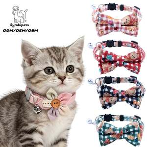 Collar de Lujo para Gato con Diseño de Oso de Dibujos Animados a Cuadros, con Campana y Lazo, Ajustable y de Seguridad, para Gatitos - Product Image 1