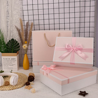Élégant Coffret Cadeau Pastel avec Sac Assorti, Nœud Papillon Stratifié, Vœux Chaleureux pour Vous, Emballage en Papier Rose et Bleu avec Poignée en Corde, Vente en Gros