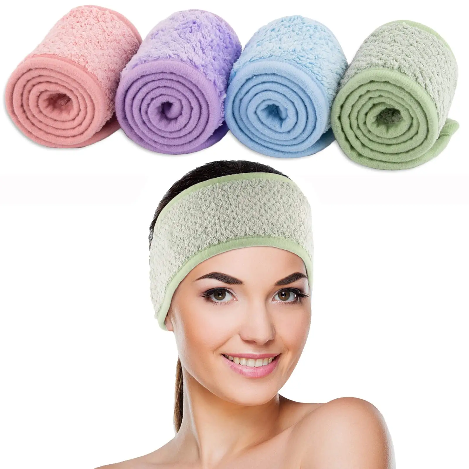 Diadema facial para spa, banda para el cabello de lana de Coral ajustable, banda para la cabeza de toalla suave para lavado de cara, deportes de Ducha