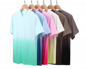 T-shirts unisexes à manches courtes en coton 100% avec <span class=keywords><strong>teinture</strong></span> dégradée, col rond, coupe ample, t-shirts décontractés vierges, possibilité d'impression de logo personnalisé - Product Image 3