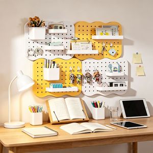 <b>Desktop</b> Pegboard Wall Mounted Storage <b>Shelf</b> 3 Layer DIY Office Organizer For Stationery And Personal Care Products - Product Image 1