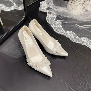 Zapatos de Novia de Seda con Flores Blancas 2025, Zapatos de Vestir Elegantes con Tacón de 7CM/9CM para Mujer - Product Image 5