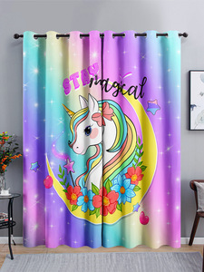 Rideau de fantaisie licorne imprimé en 3D pour décoration de salon et de salle à manger Fenêtre américaine plate pour chambre d'enfants - Product Image 2